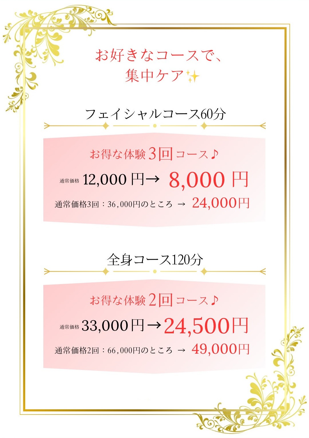 お好きなコースで、集中ケア